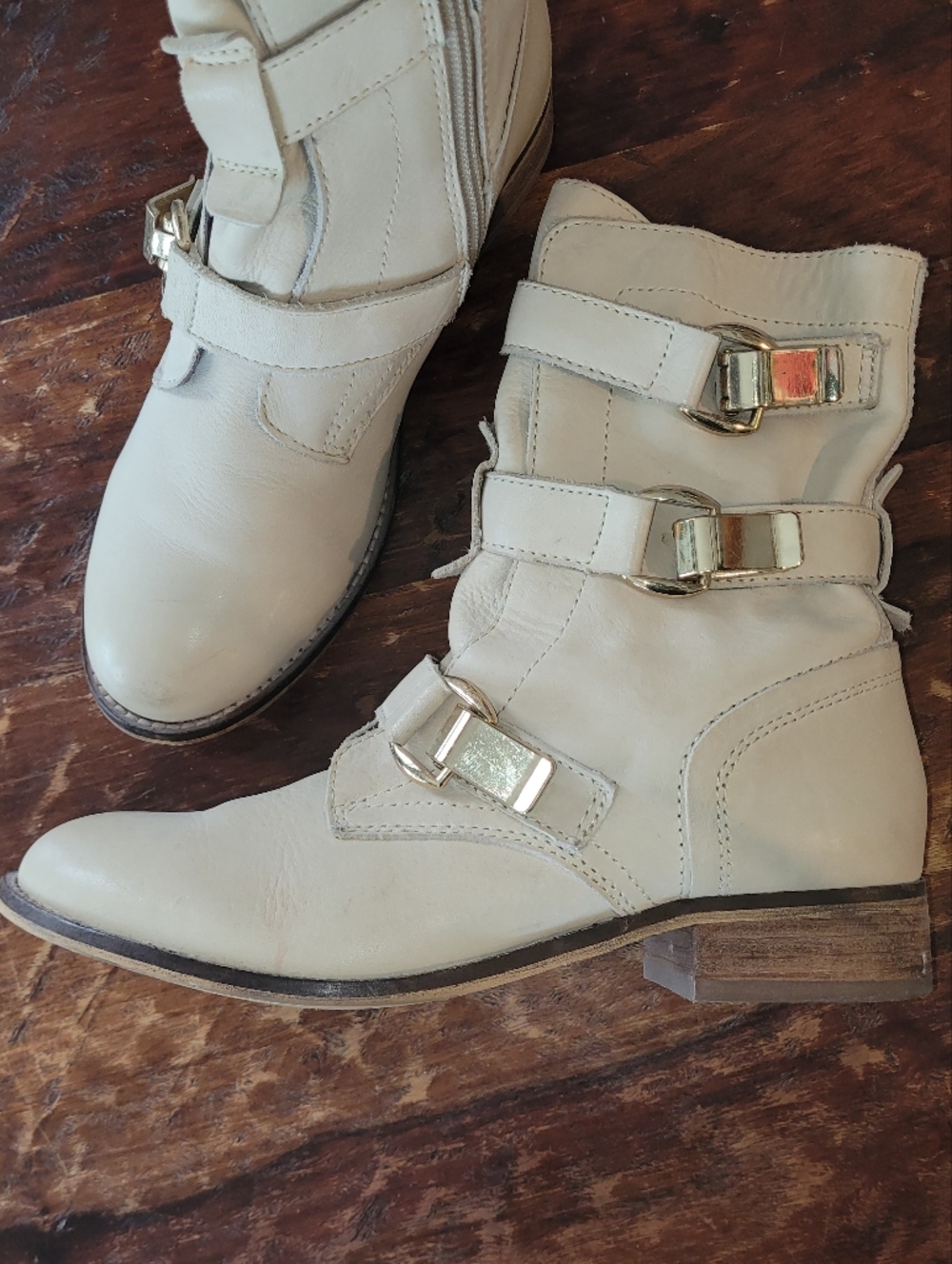 Women’s Aldo Cream Leather Buckle Ankle Boots